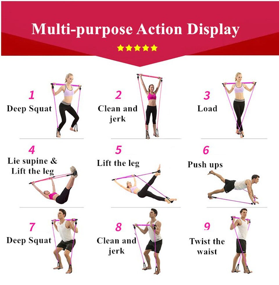 Portable Pilates / Yoga Bar with Resistance Band